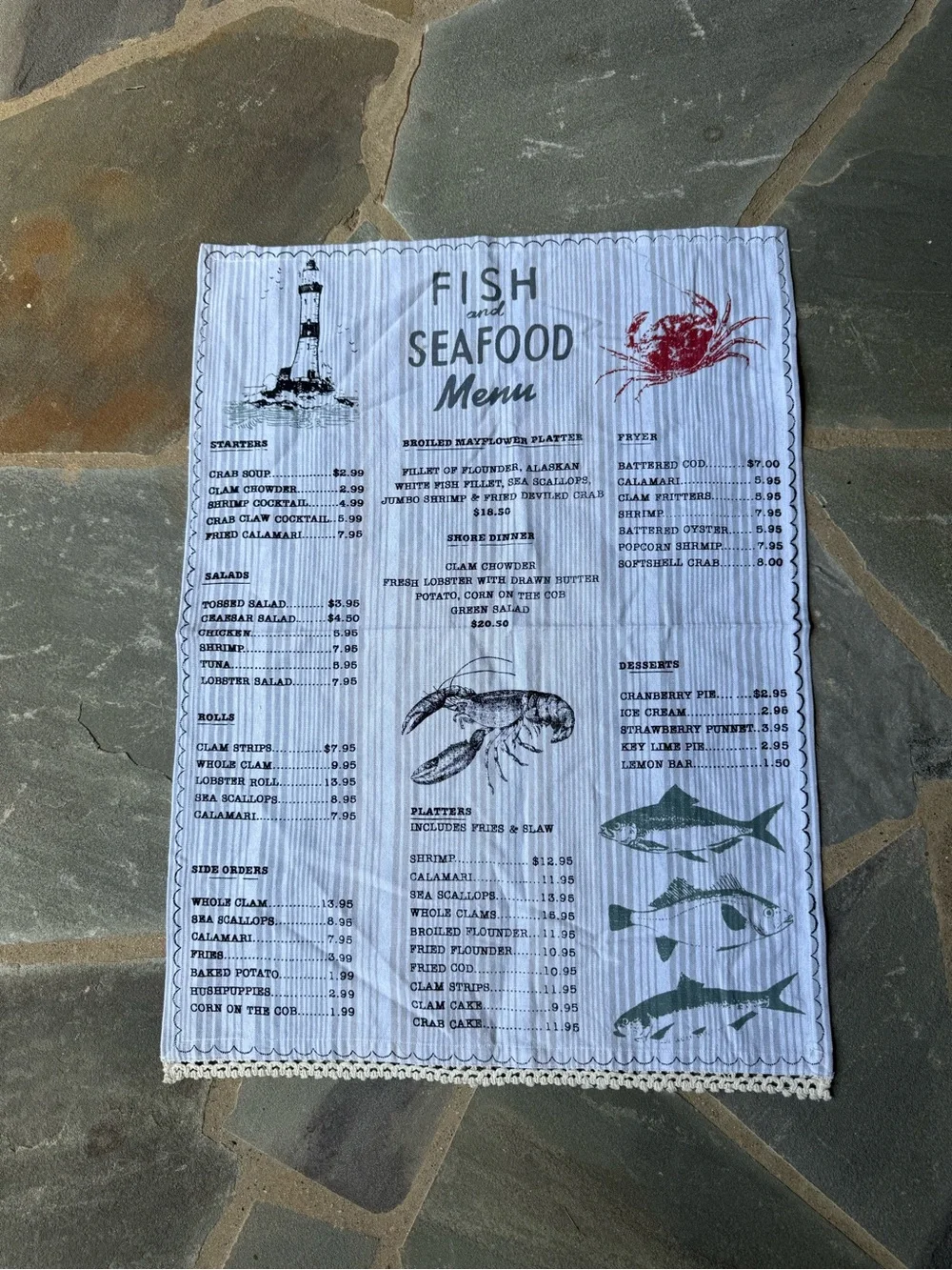 New🌟Anthropologie-Fish and Seafood MANILA MENU Dish Towel